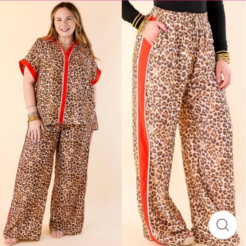 NEW!!! Entro Leopard Print Wide Leg Pants with Red Accents,Sz 1X, NWT